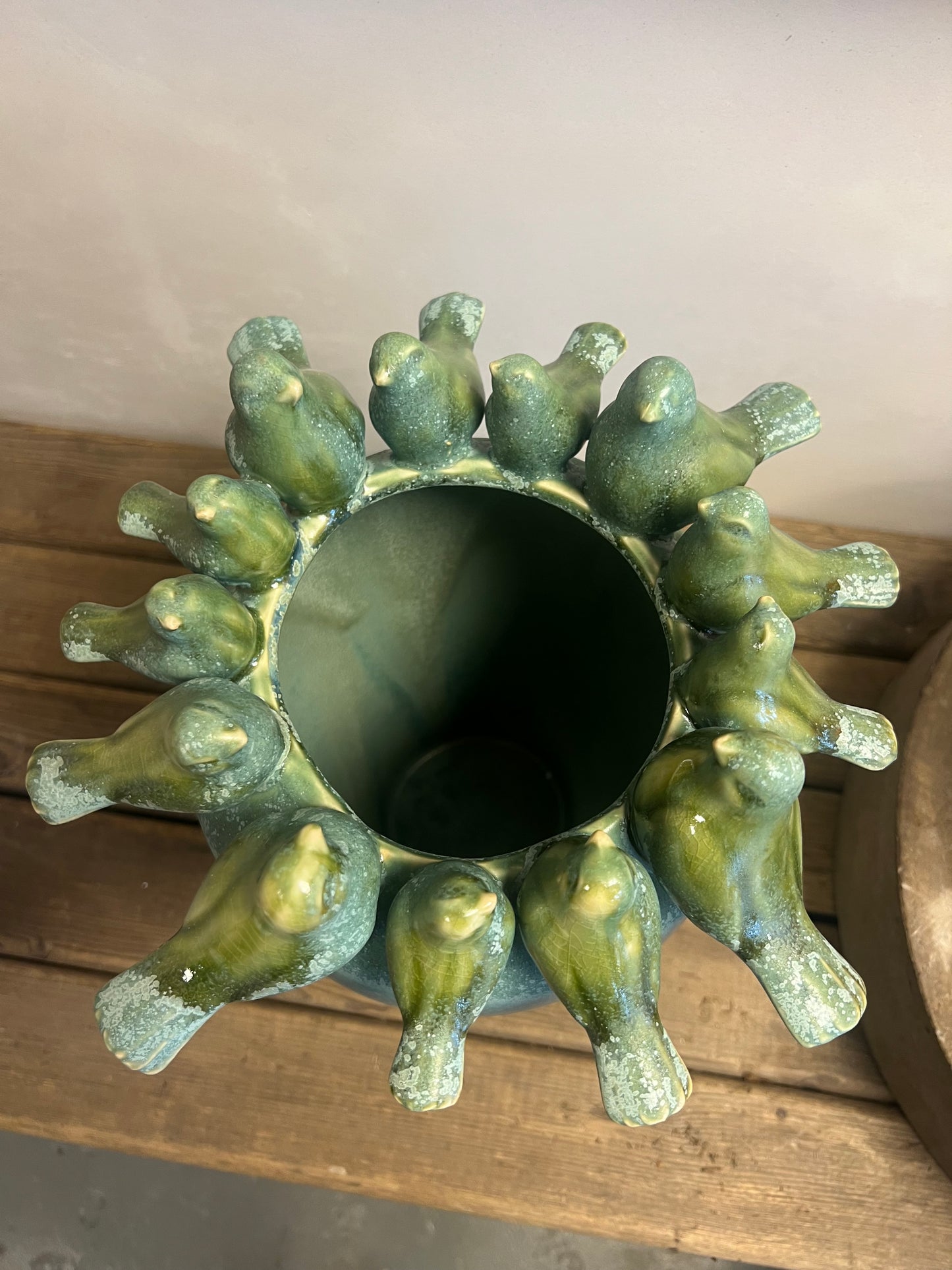 HANDGEMAAKTE | VOGELVAAS | BLAUW | GROEN
