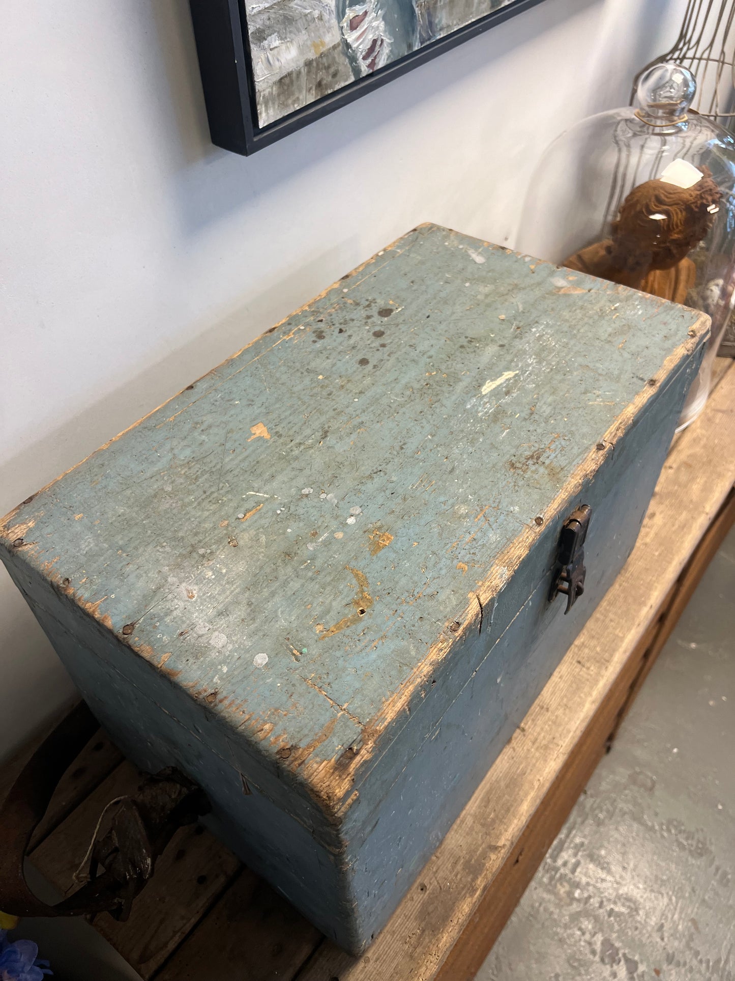 OUDE | HOUTEN | GEREEDSCHAPSKIST | MET | LEREN | BAND