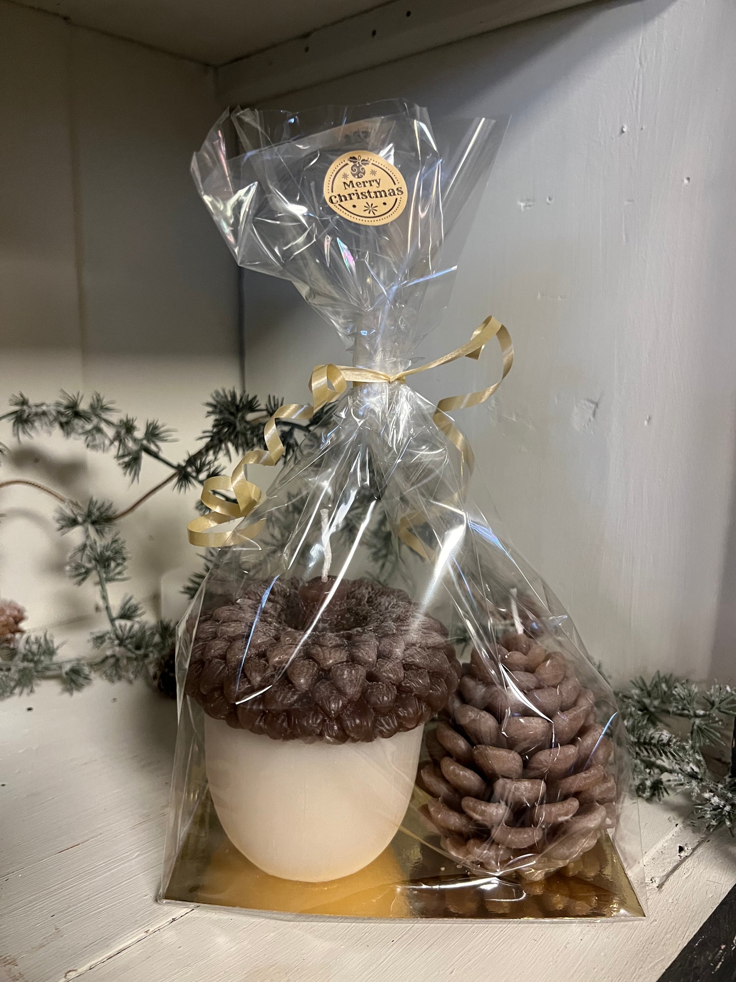 SET | HANDGEMAAKTE | KAARSEN | DENNENAPPEL | EIKEL