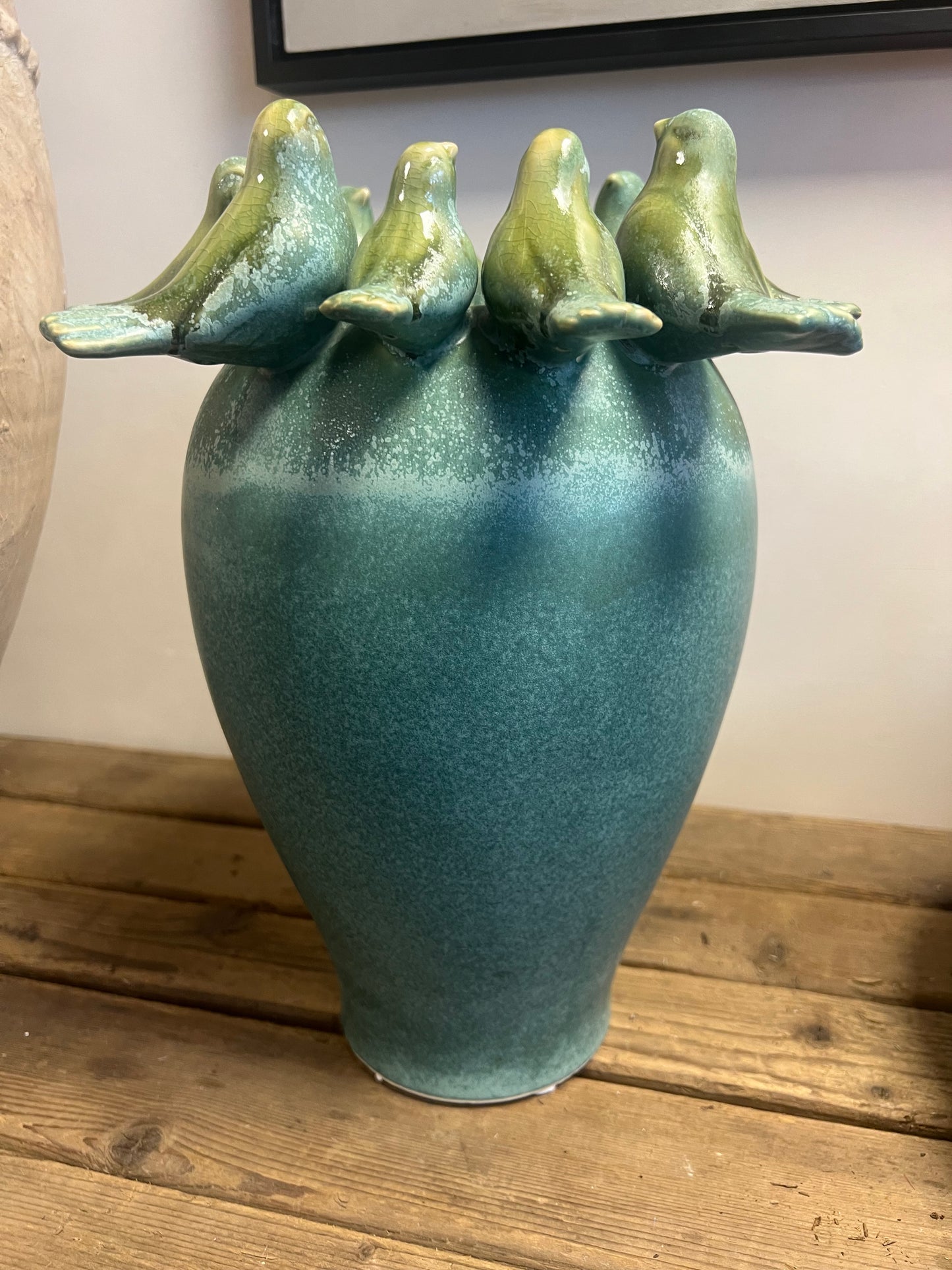 HANDGEMAAKTE | VOGELVAAS | BLAUW | GROEN