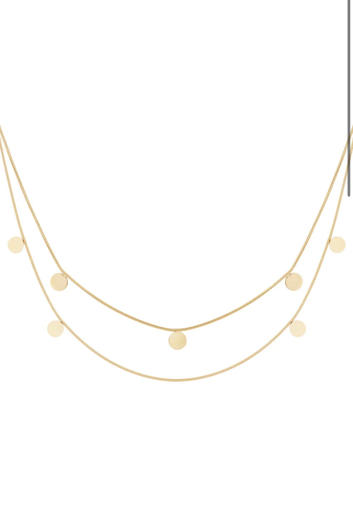 KETTING | DOUBLE | COIN | GOUDKLEURIG | STAINLESS STEEL