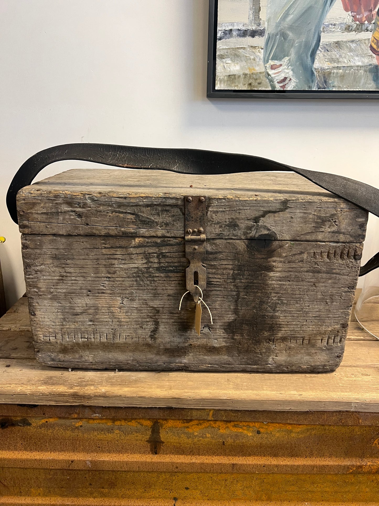 OUDE | HOUTEN | GEREEDSCHAPSKIST | MET | LEREN | BAND
