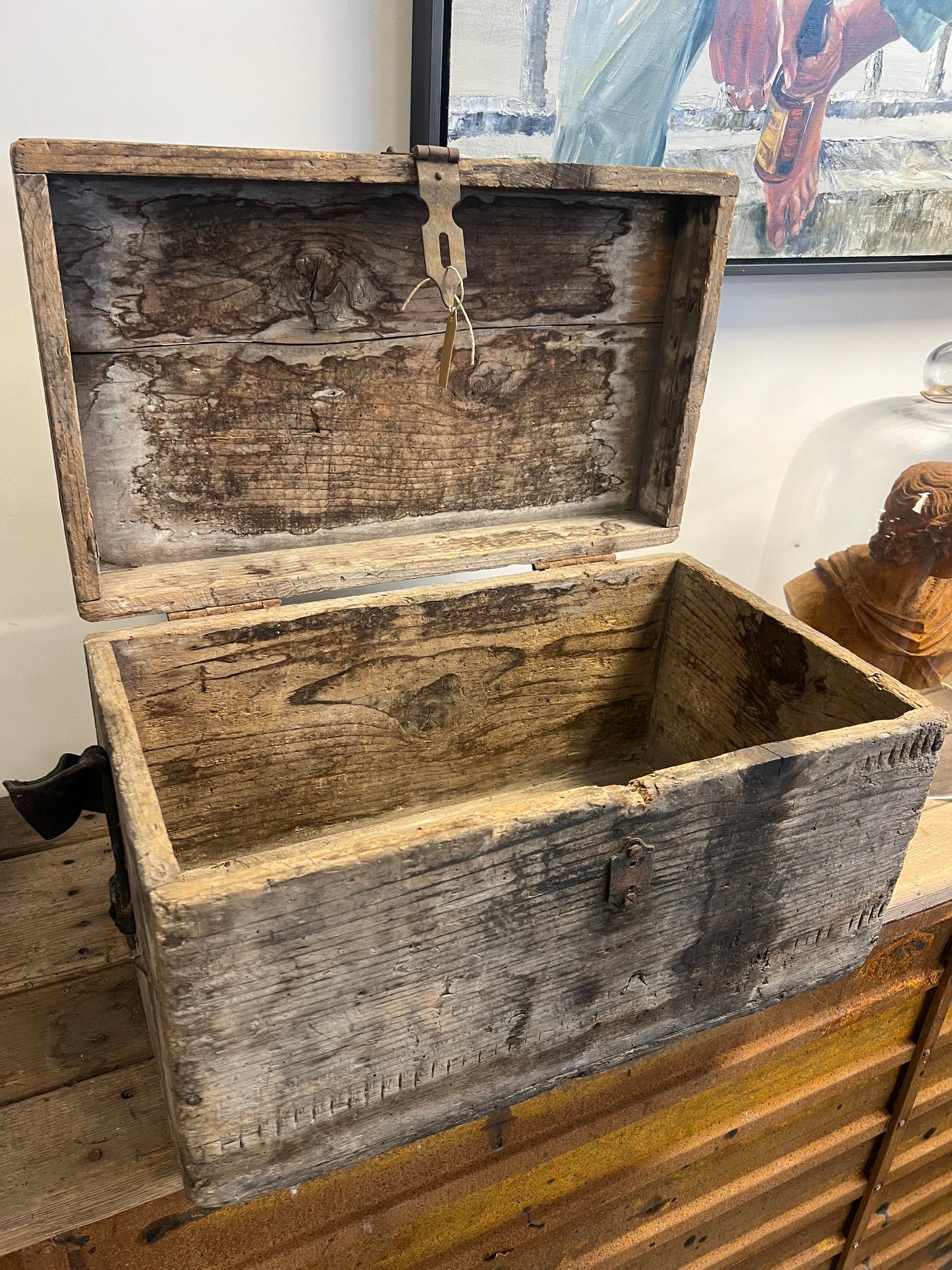 OUDE | HOUTEN | GEREEDSCHAPSKIST | MET | LEREN | BAND