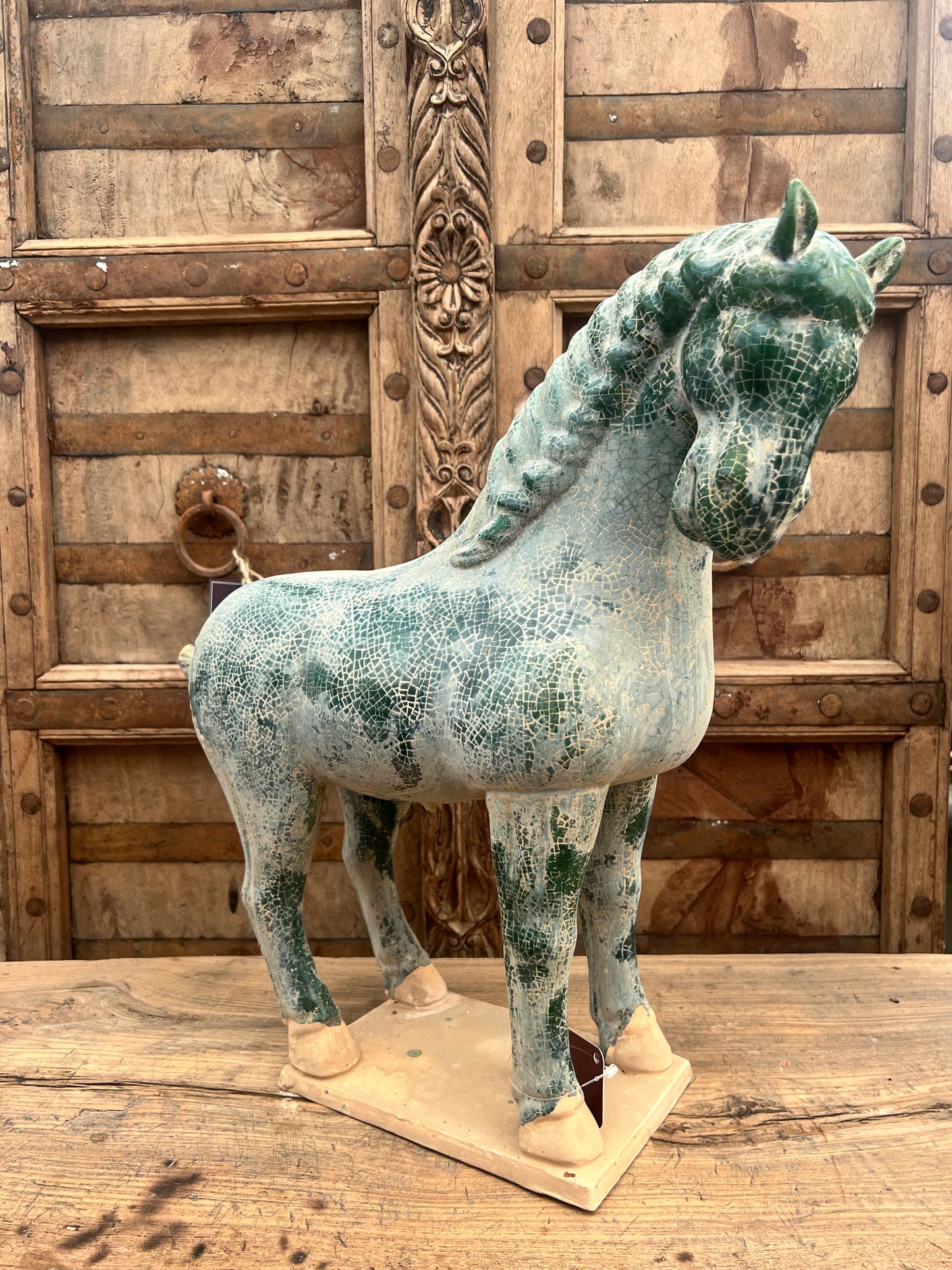 PAARD | GROEN | TERRACOTTA | GLAZUUR | CRAQUELE