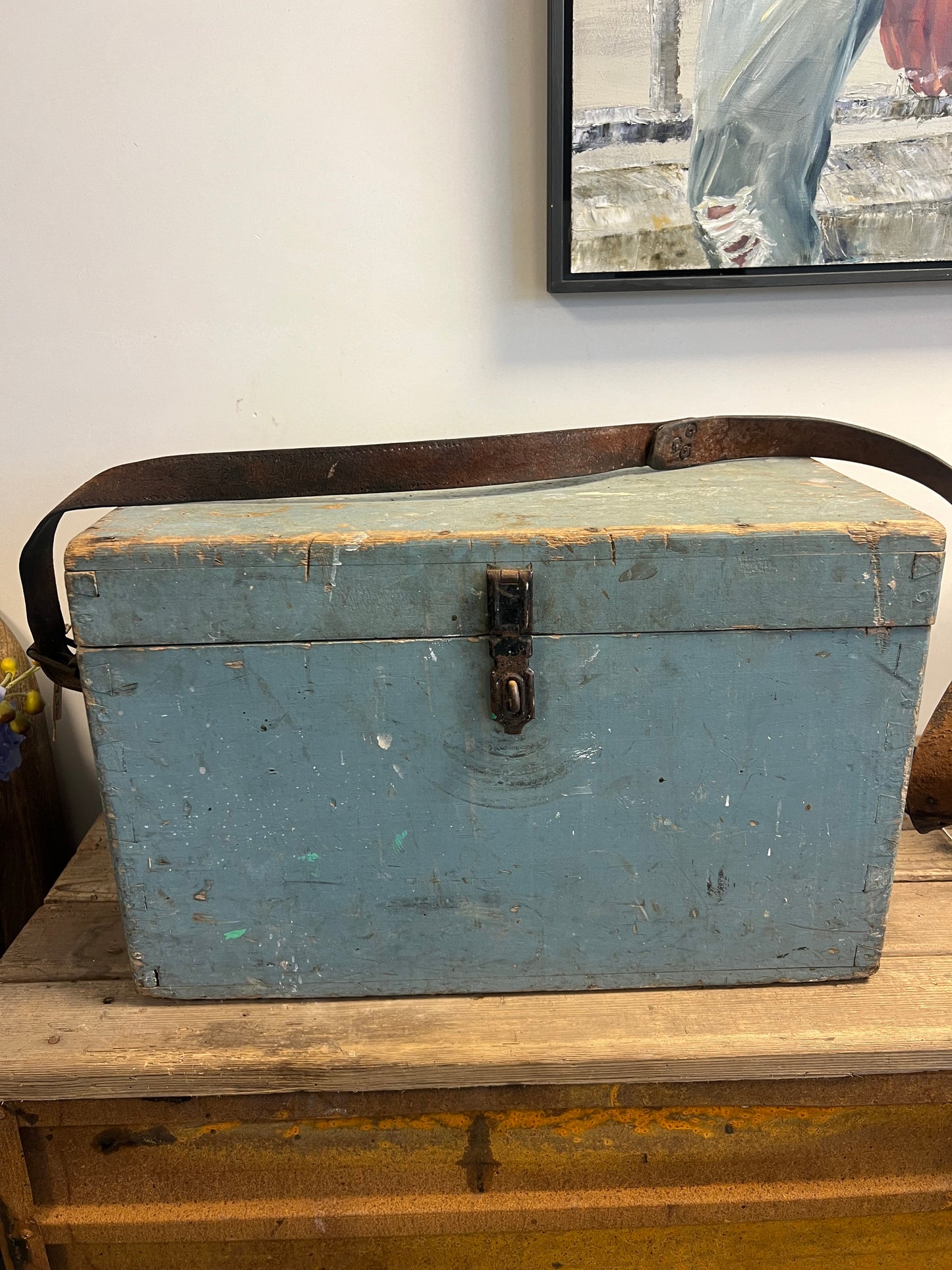 OUDE | HOUTEN | GEREEDSCHAPSKIST | MET | LEREN | BAND