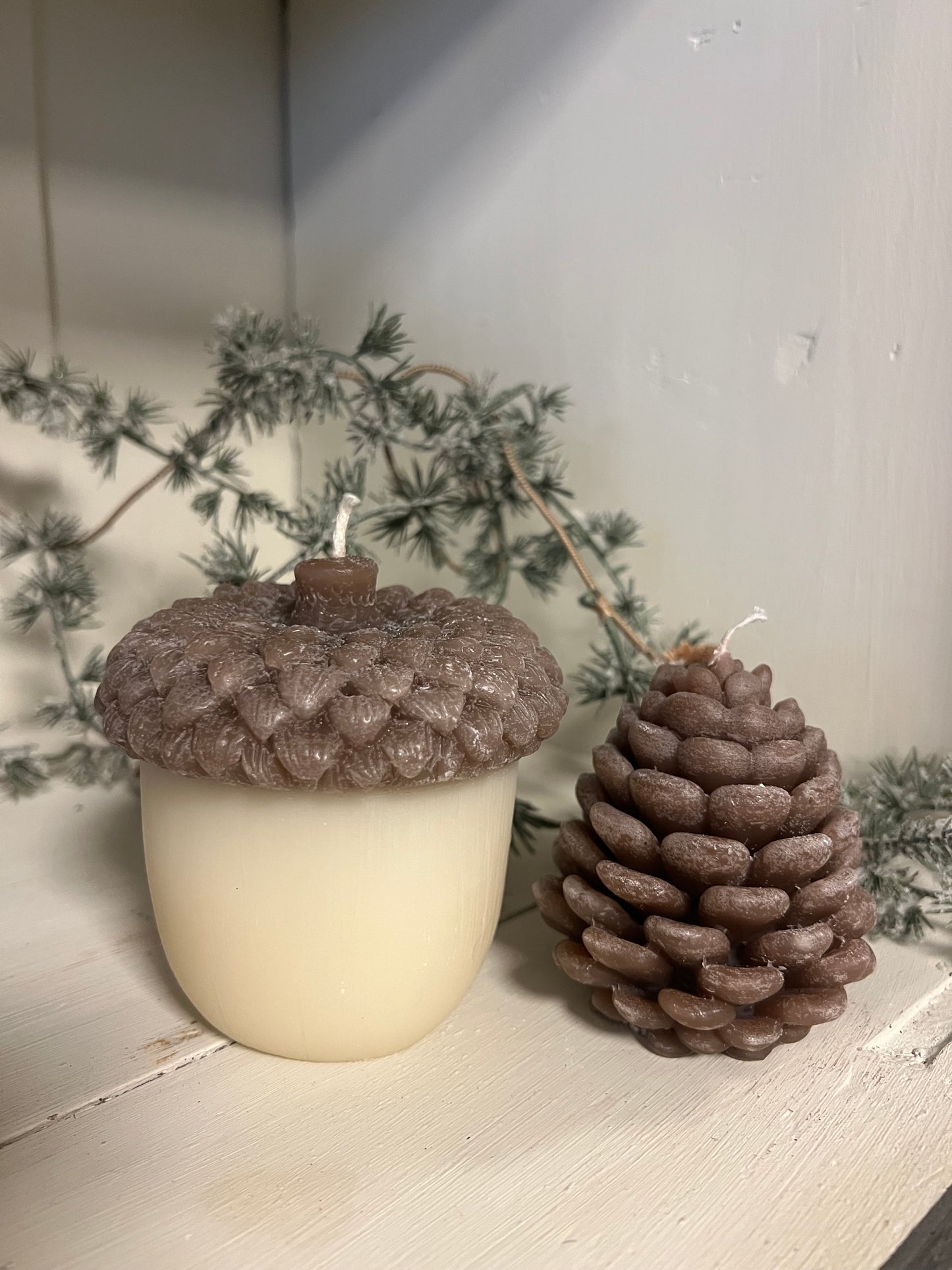 SET | HANDGEMAAKTE | KAARSEN | DENNENAPPEL | EIKEL