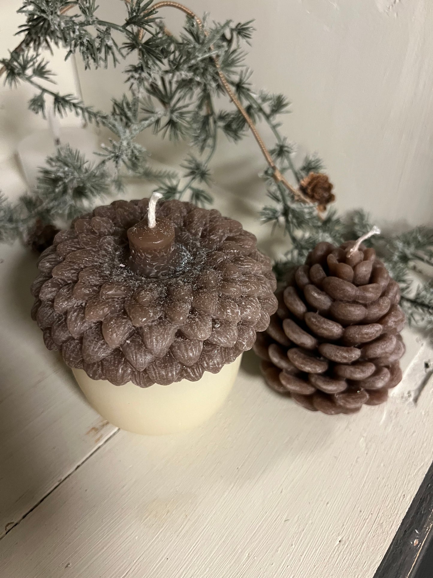 SET | HANDGEMAAKTE | KAARSEN | DENNENAPPEL | EIKEL