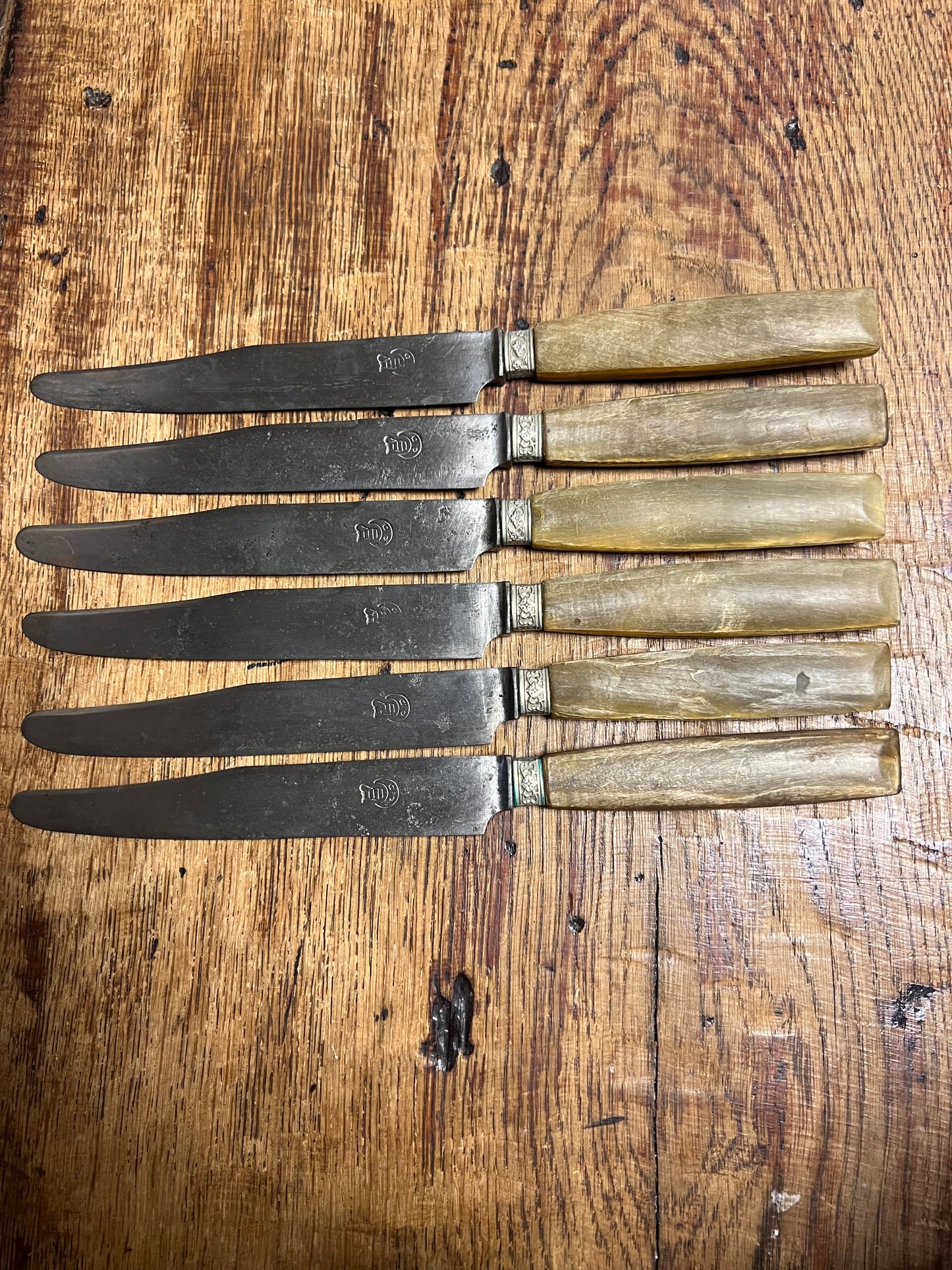 Antieke Franse Messenset met Hoornen Heften (6-delig) Brocante